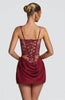 Lace Corset Mini Dress Women Square Neck Wide Strap Ruched Satin Bodycon Short Dress Club Party Cocktail Vestidos
