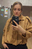 Women Bomber Jackets Suede Texture Coats Turn-down Collar Long Sleeve Loose Vintage Female Outerwear Chic Top Streetwear