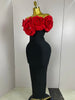 Stereoscopic Red Flowers Sexy Off The Shoulder Ankle Lenght Bandage Dress Woman Birthday Party Vestido Wedding Party Outfit