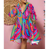 Women Sexy Printed Shirt Dresses Chic V Neck Loose Long Sleeve Dress Causal Vacation Female Mini Vestidos Robe Clothing