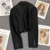 Black Cropped Blazers Woman All-match Notched Collar Crop Jacket Women Korean Chic Single Button Suit Coat