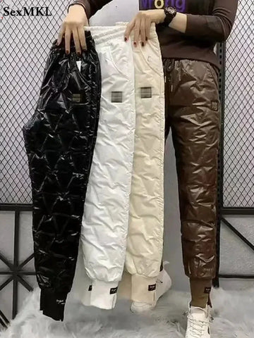 Winter Oversized Down Cotton Pencil Pants Warm Korean Slim Thick Women Pantalones Casual High Wais Black Trousers 4XL