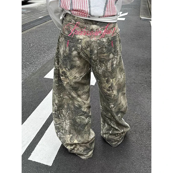 Women Gothic Baggy Y2k Jeans American 2000s Style Embroidery Jean Pants Vintage Harajuku Oversize Denim Trousers Autumn