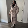 Winter Warm Stand Neck Long Lace Up Down Jackets Women Solid Ruff Soft Waist-cinching Coat Female Winter Chic Jackets