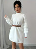 Women's Casual Solid-Color Stand-Collar Loose-Fit Knit Patchwork Dress, Belt Not Included, Fall/Winter Women's Apparel