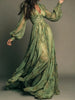 Pastoral V-neck Long Sleeve Dress Printed Selling Storm in Europe And America West Asia Style for Women