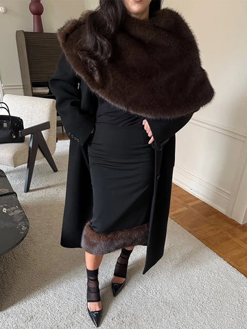 Elegant Dress Sets For Women Winter Faux Fur Shawl High Waist Skirt Party Club Elegant Evening Skirt 2 Piece Set