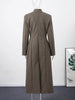 Women's Long Coat Slim V Neck Single Breasted Overcoats Shoulder Pad Maxi Jackets with Belt Winter Lady Commute Outwear