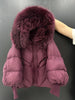Lagabogy Winter Large Real Fur Hooded Puffer Jacket Women White Duck Down Mid Long Parka Thick Warm Knitted Sleeve Coat