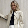 Waterproof Crop Jacket Women's Jacket Autumn Casual Beige Short Windbreaker Long Sleeve Outerwears Button Trench Coat