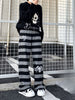 Japanese Stripe Wide Leg Trousers Y2k Aesthetic Kawaii Cartoon Embroidery Straight Pants Vintage Casual Loose Pantalones Women