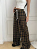 Plaid Pants for Women, High Waist Drawstring Wide Leg Trousers, Casual Streetwear Lounge Pants