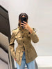 Pocket Stand Collar Long Sleeves Jacket Woman Single Breasted Solid Color Waist Cinching Jackets Versatile Women's Jackets