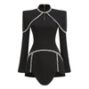 Women High End Black Designer Asymmetric Mini Diamonds Dress Chic Laides High Street Daily Dress One Piece Going Out