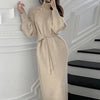 High end Knitted Dress Women's Autumn Winter Stretch Sweaters Long Dress Female Retro Chic buttons stylish Turtleneck Base dress