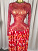 Women leaf Print patchwork smock Midi A-line Long Maxi Dress Elegant Evening Birthday Party Dresses Vestidos