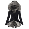 Women Parkas Hooded Long Sleeve Slim Fit Coats Button Solid Zipper Splice Parka Tight Wait Outerwear Thick Warm Fur Collar