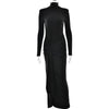 Elegant Turtleneck Curvy Brown Dress Women's Sexy Long Sleeve Shoulder Pad Party Evening Tight Elastic Dresses Winter Black
