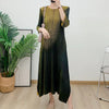 Gradient Pleated Dress For Women Round Neck Loose Casual Style Irregular Hem Female Clothes 2DB2221