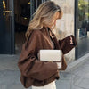 Suede Cropped Jacket Women's Bomber Jacket Oversized Batwing Sleeves Outerwears Lady Casual Loose Coat Street Style Jackets