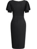 Women Elegant Cutout V-Neck Puff Sleeve Vintage Slim Work Office Cocktail Party Business Sheath Bodycon Pencil Dress