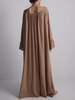 Parc Fee Casual Loose White Women Dress Elegant U-Neck Long Sleeve Floor-Length Dresses Simple Oversize Solid Female Dress