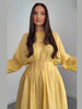 Casual Pleated Women's Dress Solid Long Sleeve O-Neck Waist-Closed Lace-Up Dresses Chic Female Vacation Holiday Robe