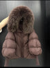 Winter Women's Casual Thickened Warm Knitted Sleeve Goose down Jacket Real Mink Collar Hooded