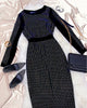 Sequin Round Neck Women Dress Striped Solid Splice Party Tight High Waist Casual Sexy Hip Wrap Long Sheath Dresses