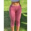 Women Capri Pants Elastic High Waist 3/4 Length Slim Fit Trousers y2k Aesthetic Plaid Print Slit Cropped Leggings Casual Daily