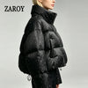 Women Thick Warm Cotton Short Jacket Rhinestones Winter Stand Collar Down Coat Shiny Crystal Cropped Puffer Parka Пуховики