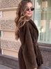 Elegant Lace Up Women Faux Fur Coat V-neck Long Sleeve Loose Plush Jacket Winter Lady Warm Daily Commute Outwear
