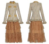 Women's Stand Collar Beaded Tassel Tweed Jacket Elastic Waist Mesh Skirt Two-Piece Set Autumn Collection