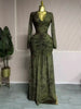 Women Floral Velvet Long Sleeve Wrap V-neck Stacked Ruched Mermaid Maxi Dress Birthday Holiday Long Dresses Vestidos
