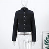 Green Stand Collar Napoleon Cropped Jacket Women Full Sleeve Shoulder Pad Jackets Spring Lady Street Outwear
