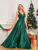 Elegant Sequins Evening Dress For Women Deep V-neck Satin Prom Party Green Dress Floor Length Blue Formal Gowns