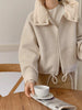 Solid Wool Coat Women Casual Hooded Y2k Loose Zipper Blends Cardigan Full Sleeved Thick Warm Outwear Jackets Autumn Winter
