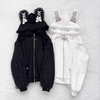 Kawaii Women Coats Jirai Kei Lolita Y2K Cute Japanese Style Jacket Sweet Pearl Rabbit's Ears Bow Hoodies Elegant Casual Top