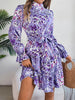 Elegant Mock Neck Belted Ruffle Hem Floral Print Dress For Spring & Fall, Women's Clothing