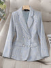 Korean Tweed Blazer Jacket Coat Women Long Sleeve French Slim Woolen Suit Outwear Autumn Winter Casaco