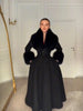 Women Wool Blend Coat Faux Fur Collar And Cuffs Fitted Waist Flared Maxi Silhouette Outerwear Winter Elegant Street Overcoat