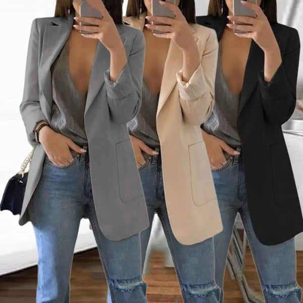 Elegant Jacket Women's Suit Single Office Casual British Professional Women's Buttonless Suit Collar Pocket Simple Coat Top