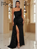 Wine Sequin Evening Dress Elegant Women One Shoulder Draped Split Wedding Party Prom Dresses Bridesmaid Wine Long Gown