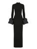 Women Elegant Evening Club Party Trumpet Long Sleeves Sexy Turtleneck Tight Maxi Bandage Dress Black Vestido