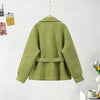 Chic Green Suede Lace Up Jackets Women Loose Stand Collar Belt Long Sleeve Buttons Coats Autumn Winter Lady Outwear