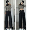 Fall Winter Elegant Gray Suits Pants for Women Office Lady High Waist Wide Leg Trousers with Pockets Black Pants