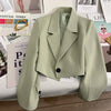 Autumn Solid Color Cropped Suit Jacket for Women Turn Down Collar Single Button Blazer Female Casual Office Lady Blazers Coat