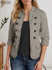 Autumn Casual Lightweight Jackets Women Mandarin Collar Long Sleeve Open-Front Outerwear Commuting Solid Cardigan Coats