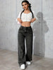 Wide Leg Distressed Straight Jeans for Women Elastic Casual Bootcut Denim Pants Ladies Jeans