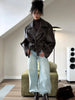 Casual Black Leather Lace Up Short Jacket Women Long Sleeve Zipper Lapel Loose Button Coat Lady Daily High Street Outerwear